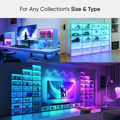Smart LED Schoenendozen Sneaker Display Case, Stapelbare Schoenopslag Organisatoren, Collectie Krat, Figuren & Collectibles Showcase (4-Pack Starter Kit)