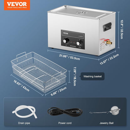 VEVOR Ultrasone reiniger, 30 l, met timer, radiatormanden, digitale geluidscavitatiemachine, 600 W, voor horloges, brillen, munten, metalen gereedschap