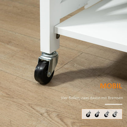 HOMCOM Kitchen trolley, serving trolley, serving trolley with shelf, 4 wheels, modern MDF, rubberwood, white, 60 x 40 x 84 cm - QUORE