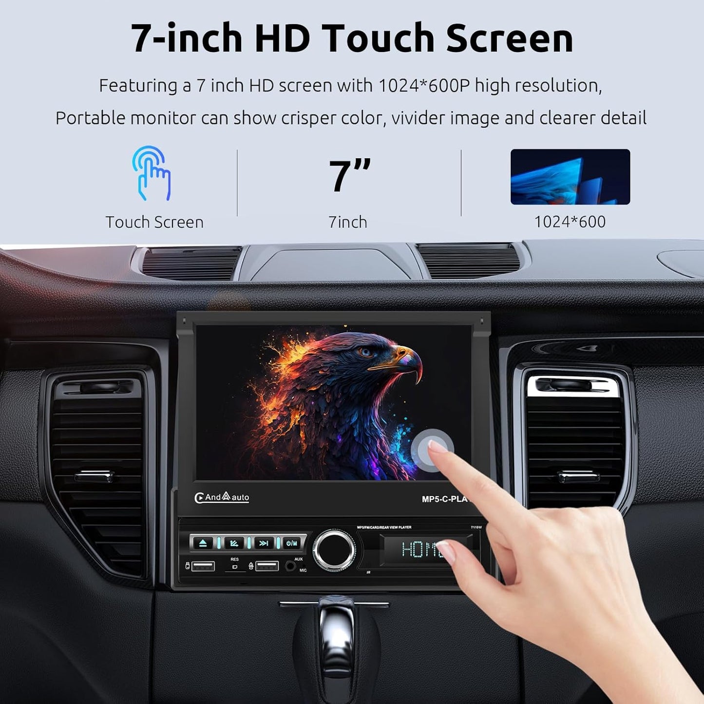 Autoradio 1 Din met draadloze Carplay Android Auto, 7 inch IPS HD elektrisch intrekbaar touchscreen autoradio, Bluetooth Link spiegelen FM 2USB/AUX stuurwielbediening achteruitrijcamera