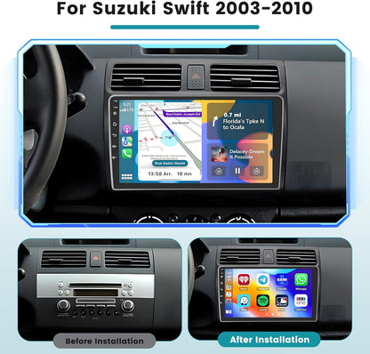 Roinvou 2+64G Android Car Stereo voor Suzuki Swift 2003-2010 met CarPlay draadloze Android Auto, 10.1 Inch 2 DIN Scherm MirrorLink Radio met Wi-Fi GPS Bluetooth EQ FM/RDS SWC Achteruitkijkcamera