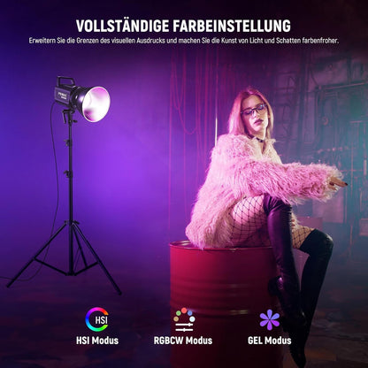 RGB LED-Videolamp – Videolamp – Fotolamp – Studiolamp – COB Lamp – 130 W, 2500-7500 K, 19800 Lux/1 M – App- En 2,4 G-Besturing Met 17 Effecten
