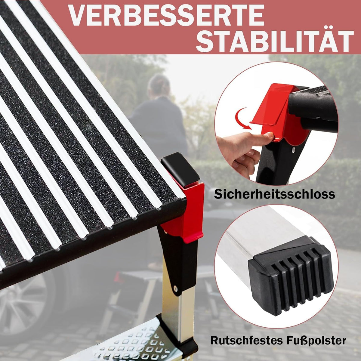 XinSunho Aluminium werkplatform, inklapbare trapladder tot 150 kg, vouwladder met veiligheidssloten, antislip treevlak, trapladder, Pro Work platform ladder voor huis en werkplaats