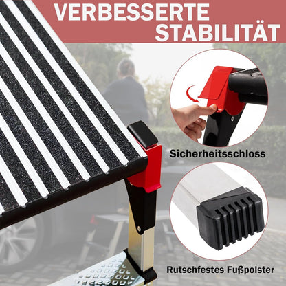 XinSunho Aluminium werkplatform, inklapbare trapladder tot 150 kg, vouwladder met veiligheidssloten, antislip treevlak, trapladder, Pro Work platform ladder voor huis en werkplaats