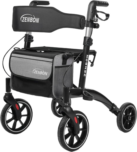 Rollator smal voor woning: Rollator Opvouwbaar en Lichtgewicht met Zitting Rollators voor Senioren Inklapbaar Aluminium - Rollatoren Lichtgewicht Speciale Reizen Rollator met Volledige Uitrusting