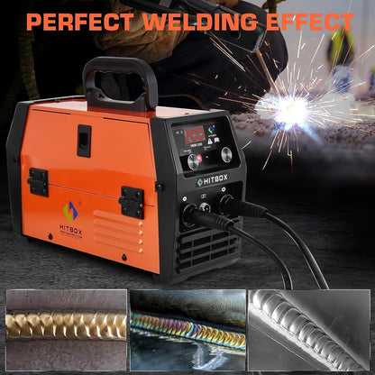 HITBOX 200A Gasloze MIG Lasser, 3-in-1 Flux Core Lasser MIG/ARC/Lift TIG, Draagbare 230V IGBT Inverter Lasmachine met Laskap & 0,8mm Draad, Perfect voor Beginners (HBM1200)