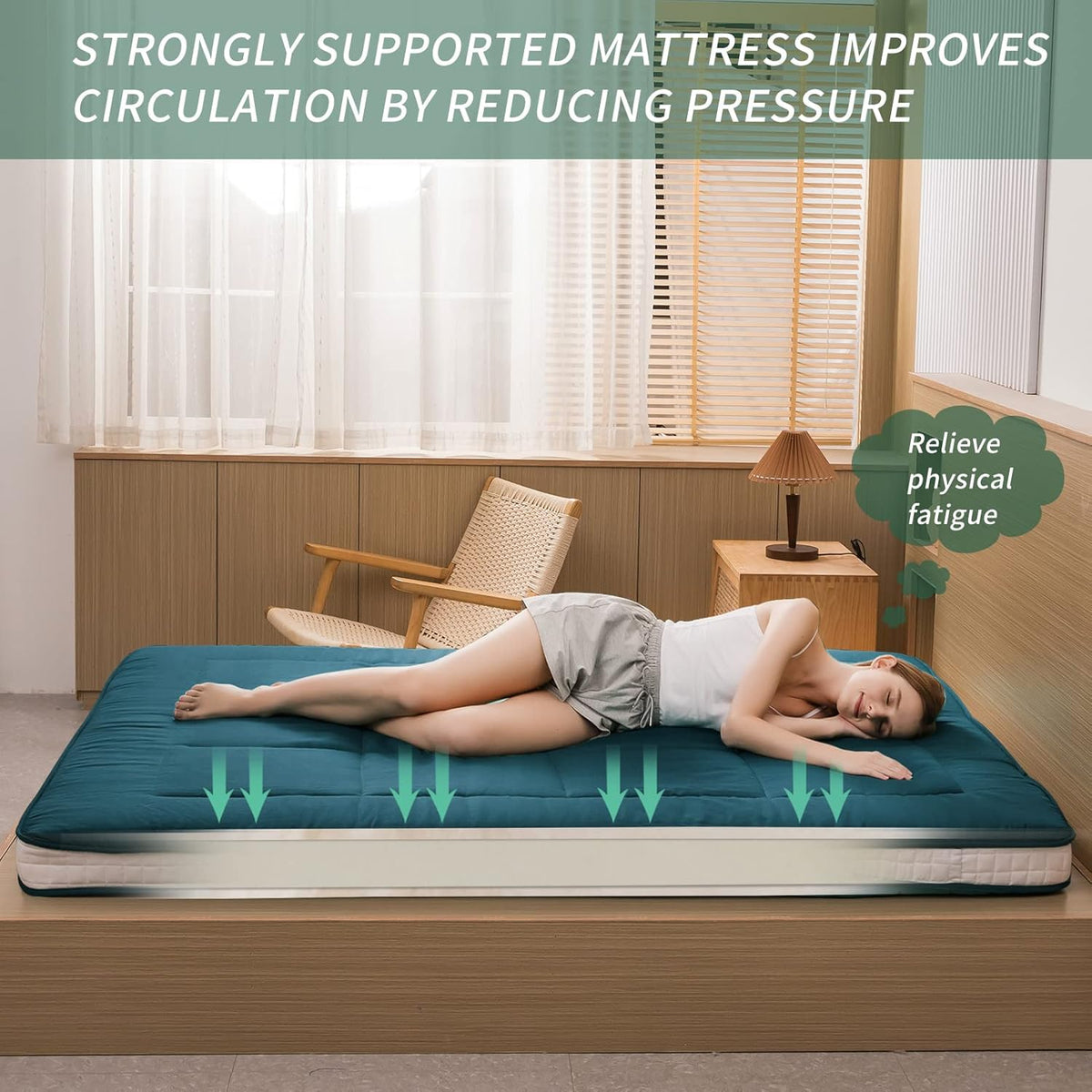 Maxyoyo Futon matras, gewatteerde Japanse vloermatras, gewatteerd, extra dik opvouwbaar slaapkussen, ademend vloerligbed, logeerbed (arduinkleur, tweepersoons)