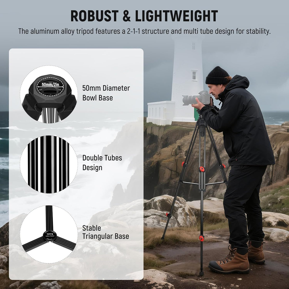 NEEWER Camerastatief met vloeiende kop, robuust, licht, compact, draagbaar, reishouder voor DSLR-camcorder, compatibel met DJI Gimbals, compatibel met Manfrotto QR-platen, max. 13,2 kg, TP73