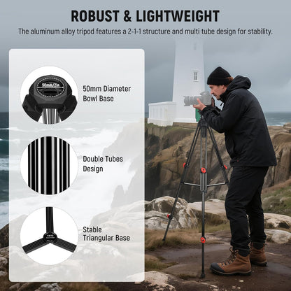 NEEWER Camerastatief met vloeiende kop, robuust, licht, compact, draagbaar, reishouder voor DSLR-camcorder, compatibel met DJI Gimbals, compatibel met Manfrotto QR-platen, max. 13,2 kg, TP73