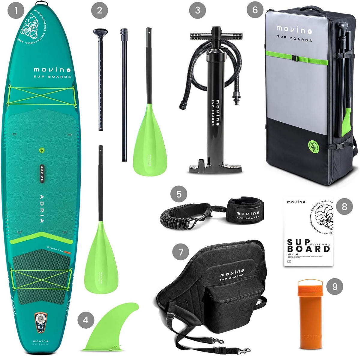 Movino Stand Up Paddle Board – 2-in-1 SUP Kayak Inflatable – Load Capacity Up To 165 kg Set With Accessories Paddle – 350 x 83 x 15 cm – Adria 11'6"