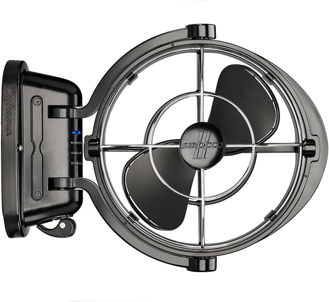 SEEKR Sirocco II, 7010CABBX, 3-snelheden, 360 graden luchtstroom, directe draad-gimbalventilator, 125/185 CFM, 12/24V, zwart, 17,8 cm blad