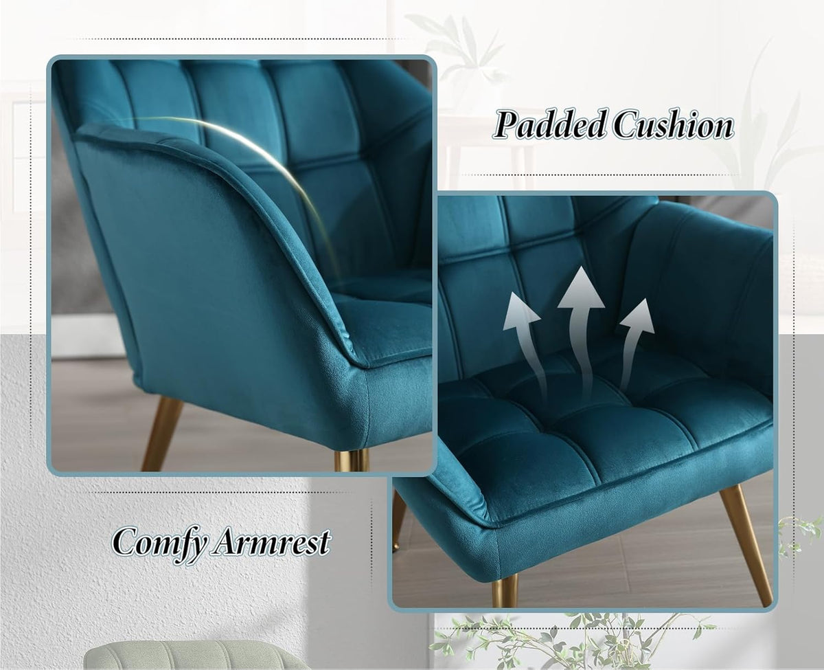 Fluwelen Kuipstoelen – Fauteuils – Sofa Stoelen – Accent Stoelen – Lounge Stoelen – Set Van 2 – Zachte Fluwelen Bekleding – Stevige Metalen Poot