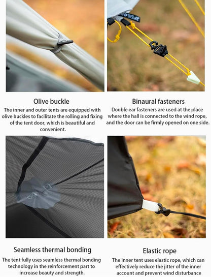 3FULGEAR Lanshan 2 Tent 2 Persoon Ultralight Camping Tent, 3/4 Seizoen Professionele 15D Silnylon Stangloze Tent voor Kamperen, Klimmen, Wandelen