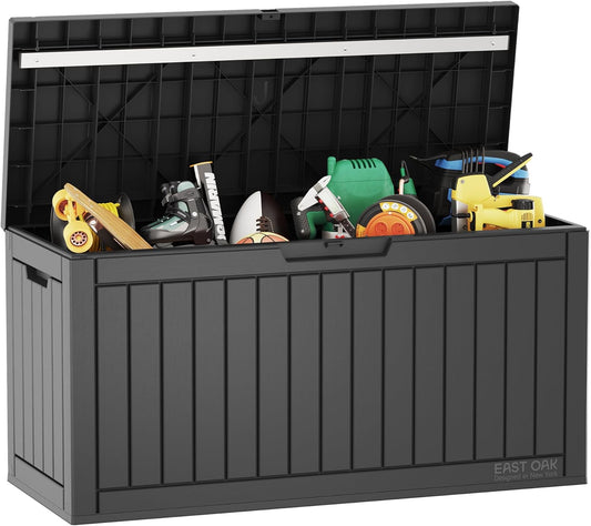 EAST OAK Opbergbox, waterdichte tuinbox/kussenbox, outdoor, groot, 227 liter, opbergdozen voor tuin, balkon, terras, zwembad, speelgoedopslag, tuinkist, weerbestendig, uv-bescherming, zwart