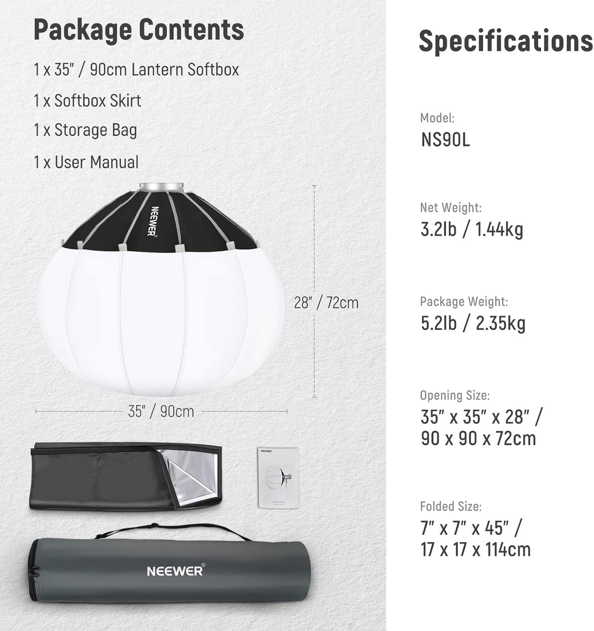 Lantaarn Softbox – Softbox – Lichtdiffuser – Studiolamp – Videolamp – 90 Cm / 35 Inch – Bowens Mount – 360° Lichtverdeling