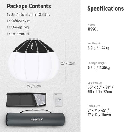 Lantaarn Softbox – Softbox – Lichtdiffuser – Studiolamp – Videolamp – 90 Cm / 35 Inch – Bowens Mount – 360° Lichtverdeling