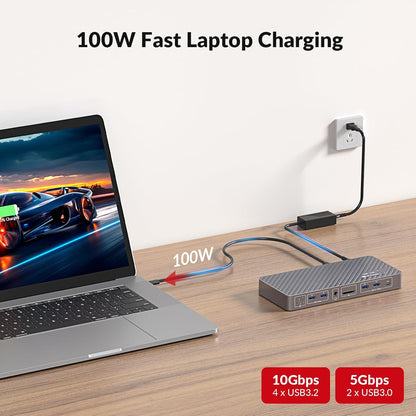 AV Access 8K KVM Switch 2 Monitoren 2 Computers for Laptop & Desktop, 100W USB-C Charge for Laptop, Ethernet, Docking Station Dual Monitor 8K@60Hz/4K@165Hz, 4xUSB 3.2, Audio, SD, Wired Remote Control