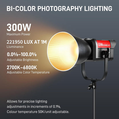 GVM 300W LED-videolamp, 221950lux/1m, ARO SD300B Fotografie Verlichting Kit met APP Control, 2700K-6800K Studio Light Continue Verlichting Kit voor YouTube, Film, 12 Scène-effecten