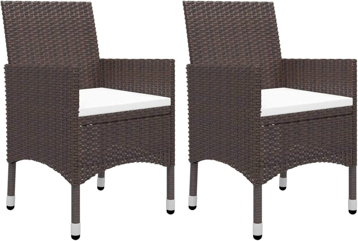 Gecheer 3-Piece Poly Rattan and Glass Bistro Set, Rattan Garden Table and Chairs, Dining Room Chairs, Square Glass, 80 cm and 2 Outdoor Rattan Chairs - QUORE