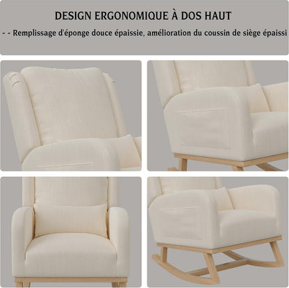 Rocking Chair, Scandinavian Rocking Chair, Breastfeeding Armchair, Scandinavian Leisure and Rest Chair Made of Fabric with Wooden Metal Legs for Living Room, Bedroom, Beige