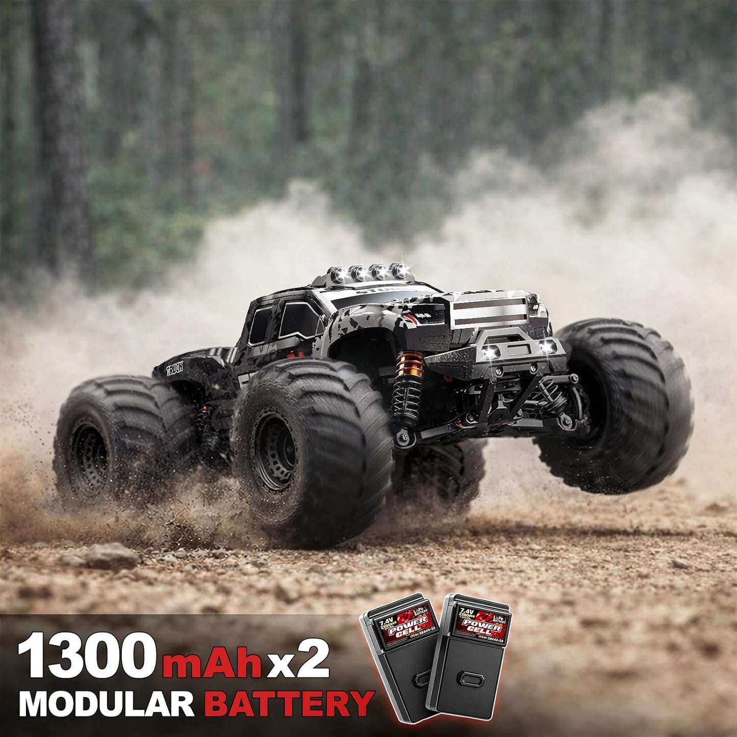 RC Auto 1:14 – RC Wagen – Radiografisch Bestuurbare Auto – Monstertruck – Offroad Voertuig – 4x4 Vierwielaandrijving – 40 km/u Snelheid – 2×1300mAh Batterijen & 2 Sets Banden