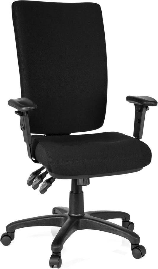 hjh OFFICE 702100 bureaustoel draaistoel Zenit High stof zwart, extreem dikke vaste bekleding, zeer goede verstelmogelijkheden, in hoogte verstelbare armleuningen, ergonomische bureaustoel
