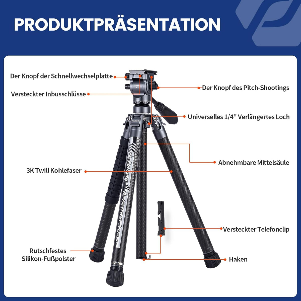 Videostatief – Camerastatief – Reisstatief – Fotostatief – Vlogstatief – Lichtgewicht 1,03 Kg – 3K Koolstofvezel Met Vloeistofkop
