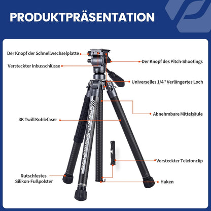 Videostatief – Camerastatief – Reisstatief – Fotostatief – Vlogstatief – Lichtgewicht 1,03 Kg – 3K Koolstofvezel Met Vloeistofkop
