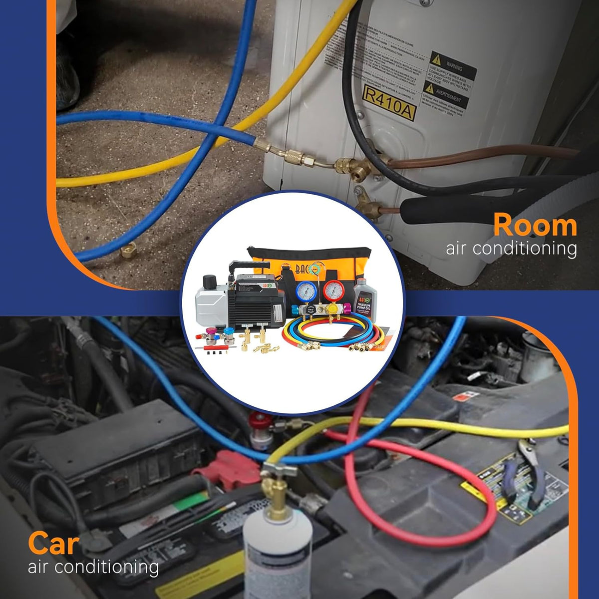 BACOENG 4.5 CFM Vacuum Pump, Air Conditioning Kit for HVAC/Car AC Refrigerant Charging, 4 Way Air Conditioning Filling, Manifold Gauge Set, Ideal for R134A R410A - QUORE