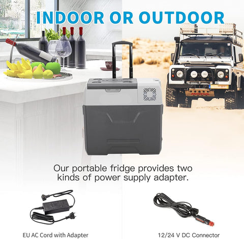 Mini koelkast - Auto koelkast - Draagbare Compressor Koelbox - Elektrische Vriesbox - voor Camping - Auto - Vrachtwagen - Boot - met Wielen - Telescopische Handgreep - USB-aansluiting - 40L - 12/24V & 230 V - Donkergrijs