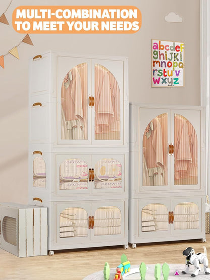Kalolary 3 Verdiepingen Garderobe, Draagbare Garderobekast voor Hangkasten Portable Storage Wardrobe met 10 Hangers Kinderkast Opvouwbare Kledingkast voor Het Ophangen Van Kleding Opslagruimte