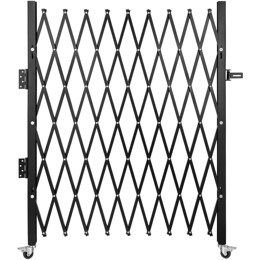 VEVOR Uitschuifbaar veiligheidshek, eenvoudig, opvouwbaar, 1,9 m h x 1,26 m l, stalen traphek, 360° rolbaar, schaarhek of deur met hangslot, voor huis, kelder, garage, zwart