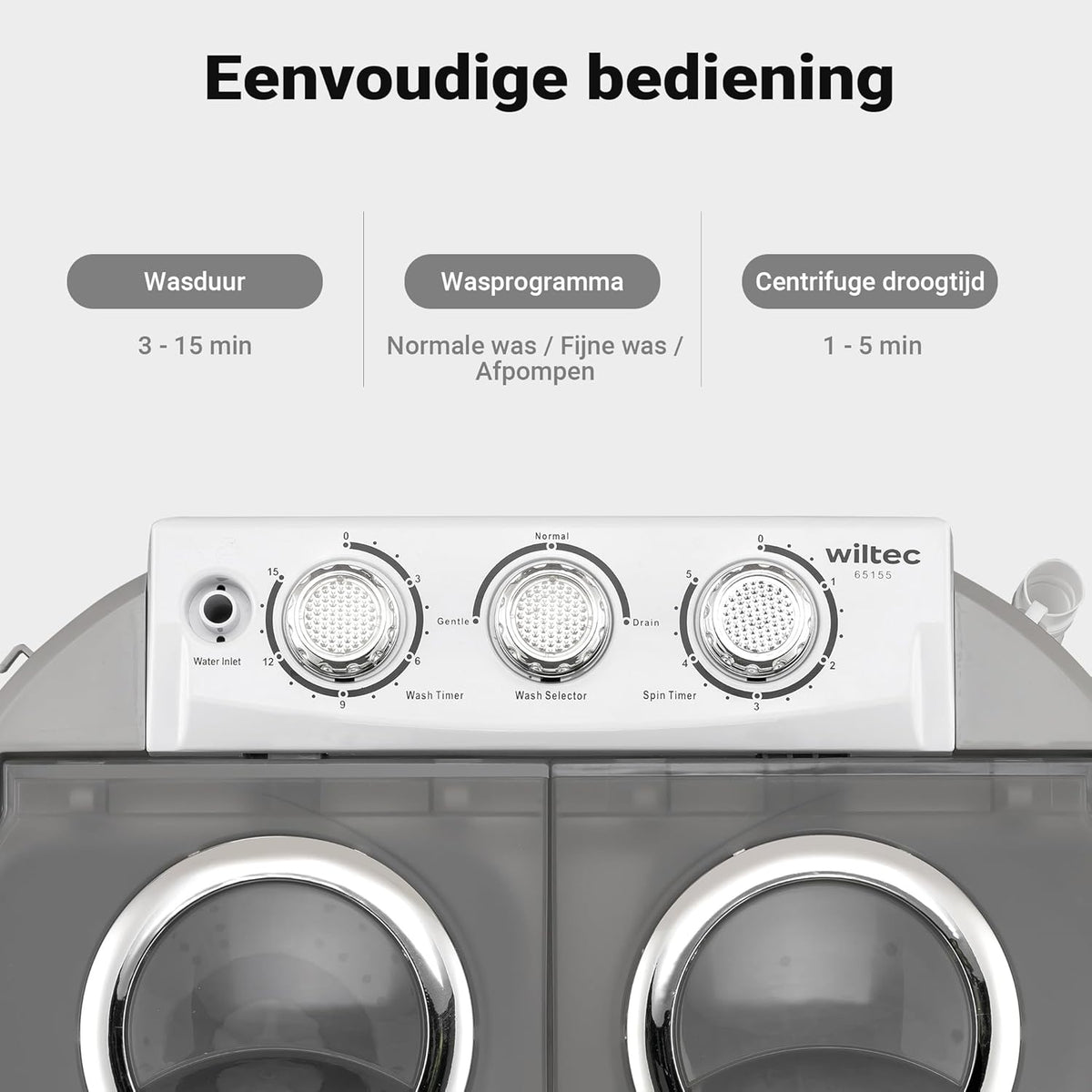 Wiltec Camping Washing Machine 230 W, Mini Washing Machine up to 3 kg 60 x 36 x 60 cm, Washing Machine with Spin, Camping and Student Washing Machine, Portable Outdoor Washing Machine - QUORE