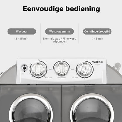 Wiltec Camping Washing Machine 230 W, Mini Washing Machine up to 3 kg 60 x 36 x 60 cm, Washing Machine with Spin, Camping and Student Washing Machine, Portable Outdoor Washing Machine - QUORE