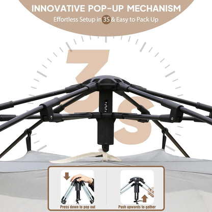 Chihee Pop-up staande tent, campingtent, familiekabinetent met luifel, veranda, 3-persoons, outdoortent met schermruimte, grote capaciteit, waterdicht en winddicht, eenvoudige opbouw, wandelen