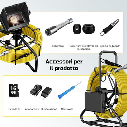 Endoscopische camera voor leiding, 20 m, 5 inch inspectiecamera met DVR, industriële endoscoop, IP68, met 12 ledlampen, 17 mm diameter van de camera