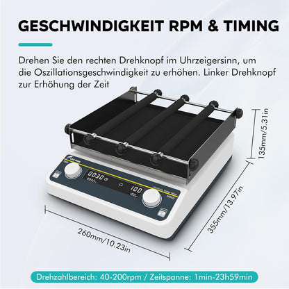 LABFISH Digitale orbitale schudapparaat, instelbare snelheid 40-200 tpm, werkblad 2 kg capaciteit, 2 kg, met timer en continue modus voor laboratorium