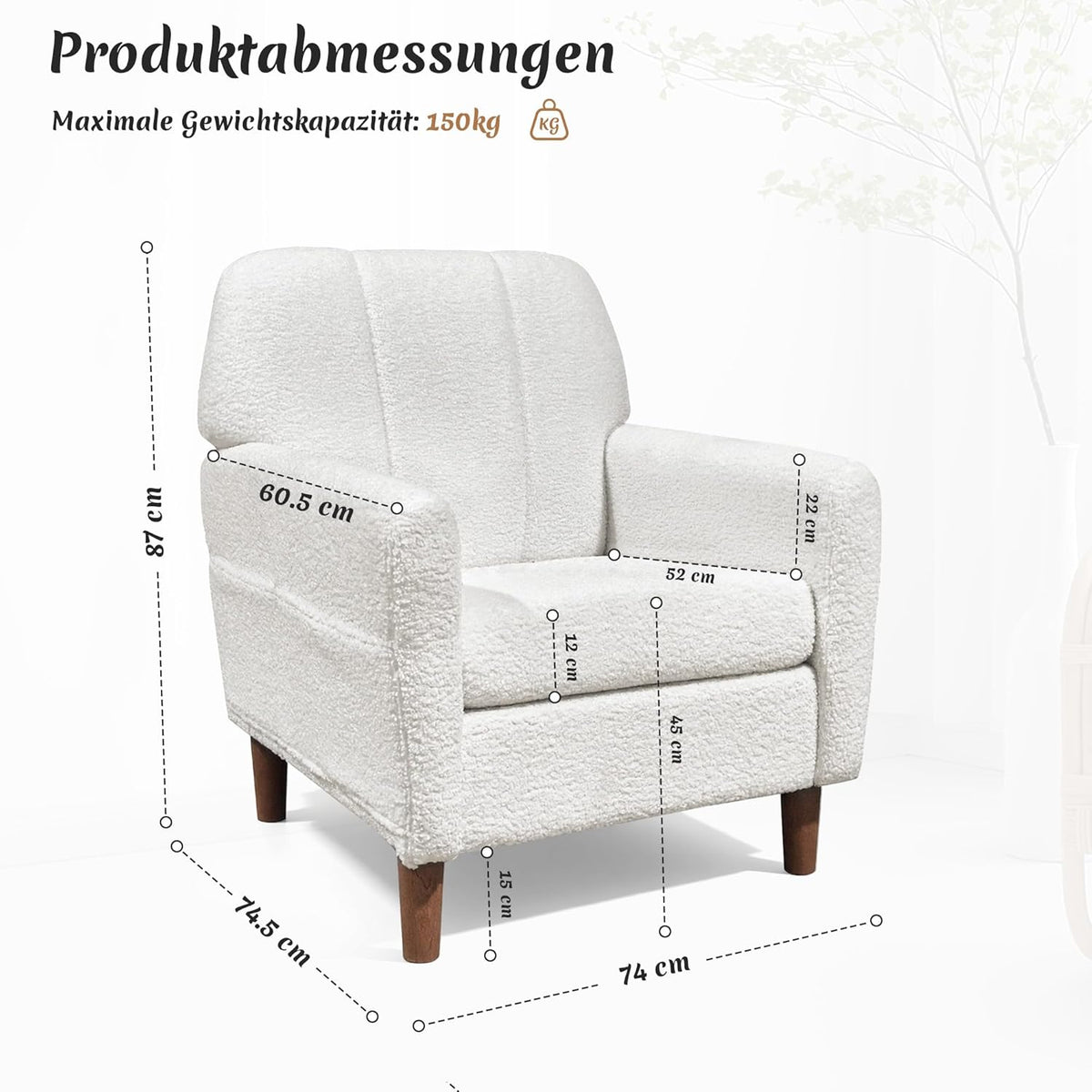 Fauteuil met armleuningen, relaxstoel, moderne woonkamerstoel (wit)