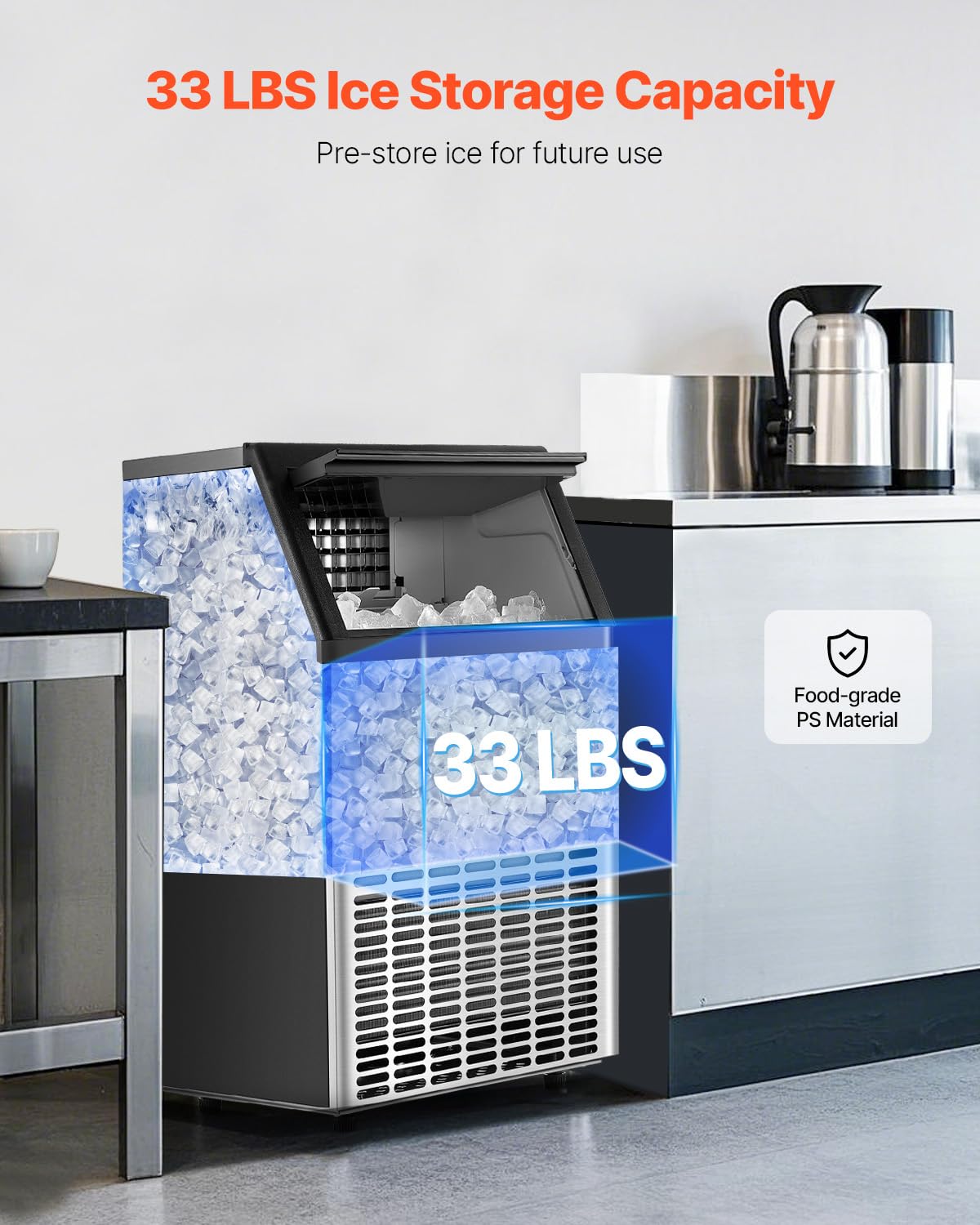 VEVOR Commerciële ijsmachine, 24 uur, 45 ijsblokjes in 15 minuten, vrijstaande ijsmachine met 13 lbs grote opslagcapaciteit voor bar, kantoor, restaurant