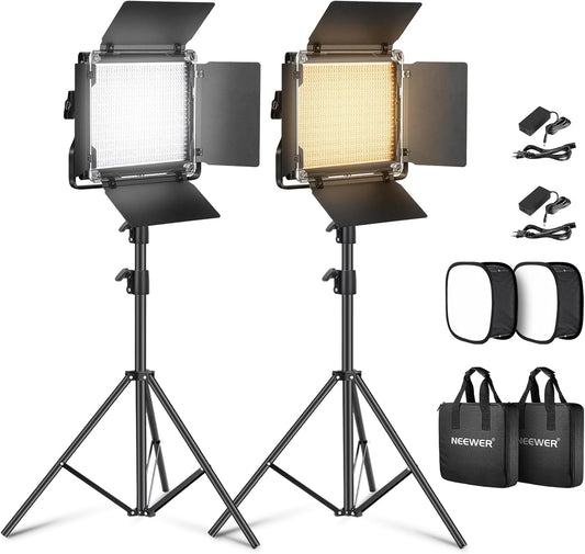 LED-videolichtset 2-delig met statief – Videolamp – Lichtpaneel – Fotolamp – Studiolamp – 3200K-5600K, CRI 96+ – 3300 Lux op 1 m