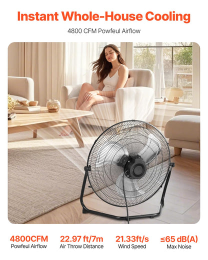VEVOR Vloerventilator, 3 snelheden, industriële ventilator van robuust metaal, 508 mm, 360 graden helling, windsnelheid 6,5 m/s, voor thuis, garage, winkel, slaapkamer, 2 stuks