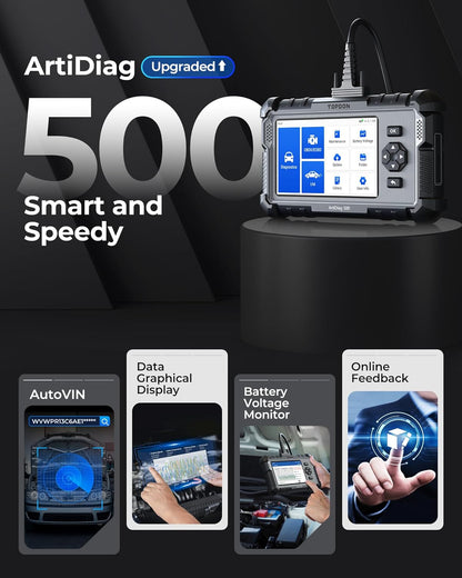 TOPDON OBD2 Code lezer Scanner ArtiDiag500, Motor ABS SRS Transmissie Auto Diagnostische Tool voor alle auto's, 6 Reset Services voor Olie/SAS/TPMS/ETS/BMS/Rem, Wi-Fi Gratis Update