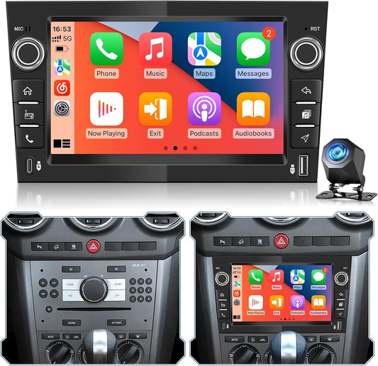 4+128GB Android Autoradio voor Opel Corsa Astra Zafira Vivaro, Draadloze CarPlay Android Auto, IPS Touchscreen, GPS WiFi USB Bluetooth, Plug & Play Radio + Achteruitrijcamera - QUORE