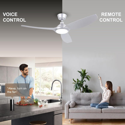 Ovlaim Plafondventilator, 132 cm, met kunststof bladen en ledverlichting, incl. afstandsbediening, DC-energiebesparende motor, ultralicht, voor zomer en winter, zilver [energieklasse D].