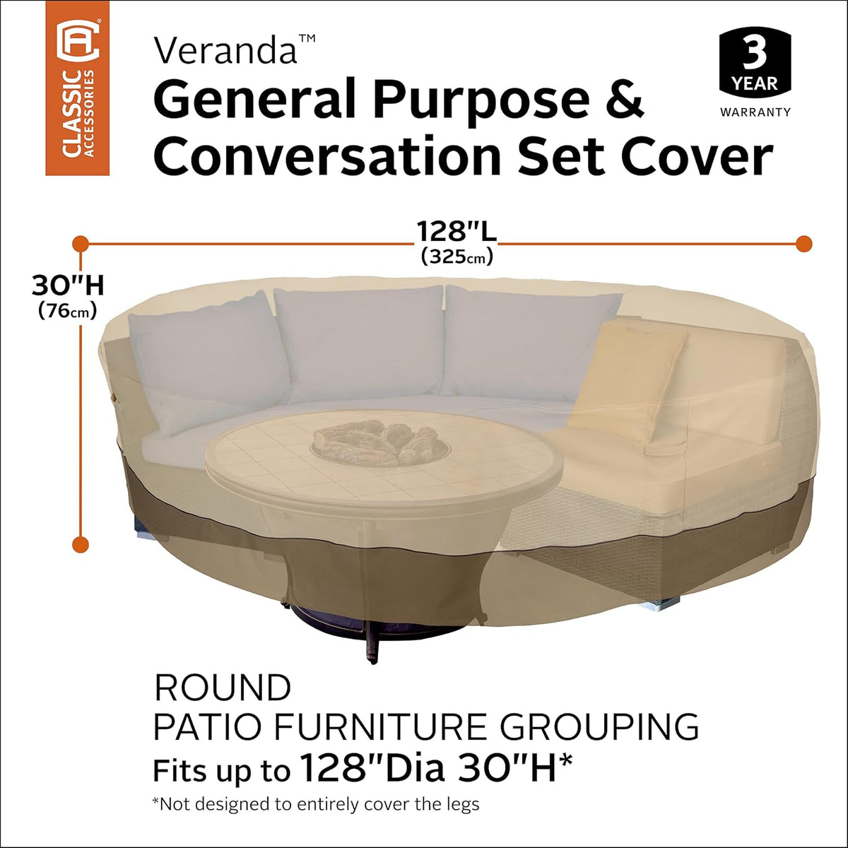 Classic Accessories Veranda 12,8 inch diameter ronde sectional sofa/algemene purpose patio furniture cover