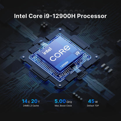 BOSGAME P2 Pro Mini-pc, Intel Core i9-12900H processor tot 5,0 GHz, Windows 11 Pro mini-computer, 32 GB DDR5 RAM, 1 TB PCIe 4.0 SSD Business Mini-desktop-pc, HDMI/WiFi 6/BT5.2/WOL/Auto Power On