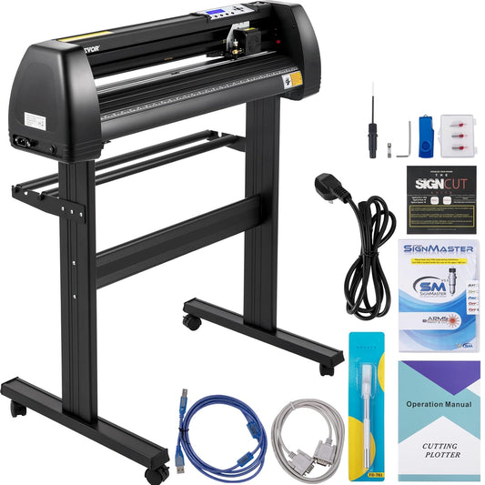 VEVOR Vinyl snijplotter 870 mm, led-snijplotter, nauwkeurige handmatige positionering, software ondersteunt MAC- en Windows-systemen, instelbare kracht en snelheid, voor het maken van etiketten