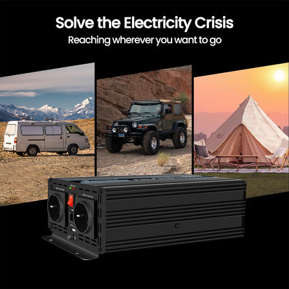 NOVOPAL 1000 W 2000 W auto omvormer spanningsomvormer -12 V 230 V zuivere sinus met 2 EU-stopcontact en USB-aansluiting, afstandsbediening, accukabel en handleiding (mogelijk niet beschikbaar in het