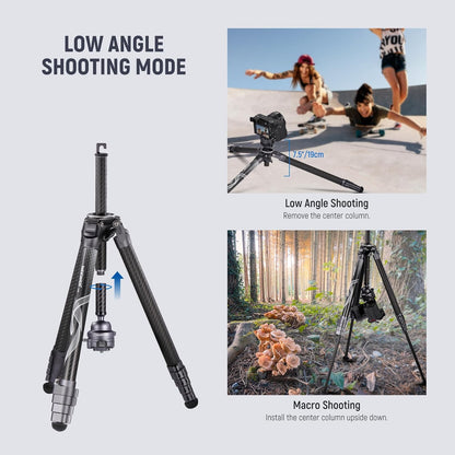 NEEWER LITETRIP LT32 62" reisstatief koolstofvezel met ±15° nivellering, 360° panoramakop, afneembare middenas, snelle flip-gesp, Arca QR-plaat compatibel met Peak Design Capture V3, (voormalig TP62)