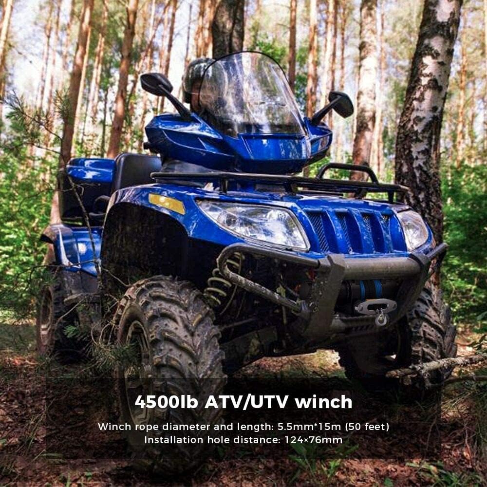 Anbull Elektrische lier 12 V, 2045 kg, motorlier, synthetisch touw, waterdicht conform IP67, nylon touw, met montagebeugel en afstandsbediening, compatibel met ATV UTV